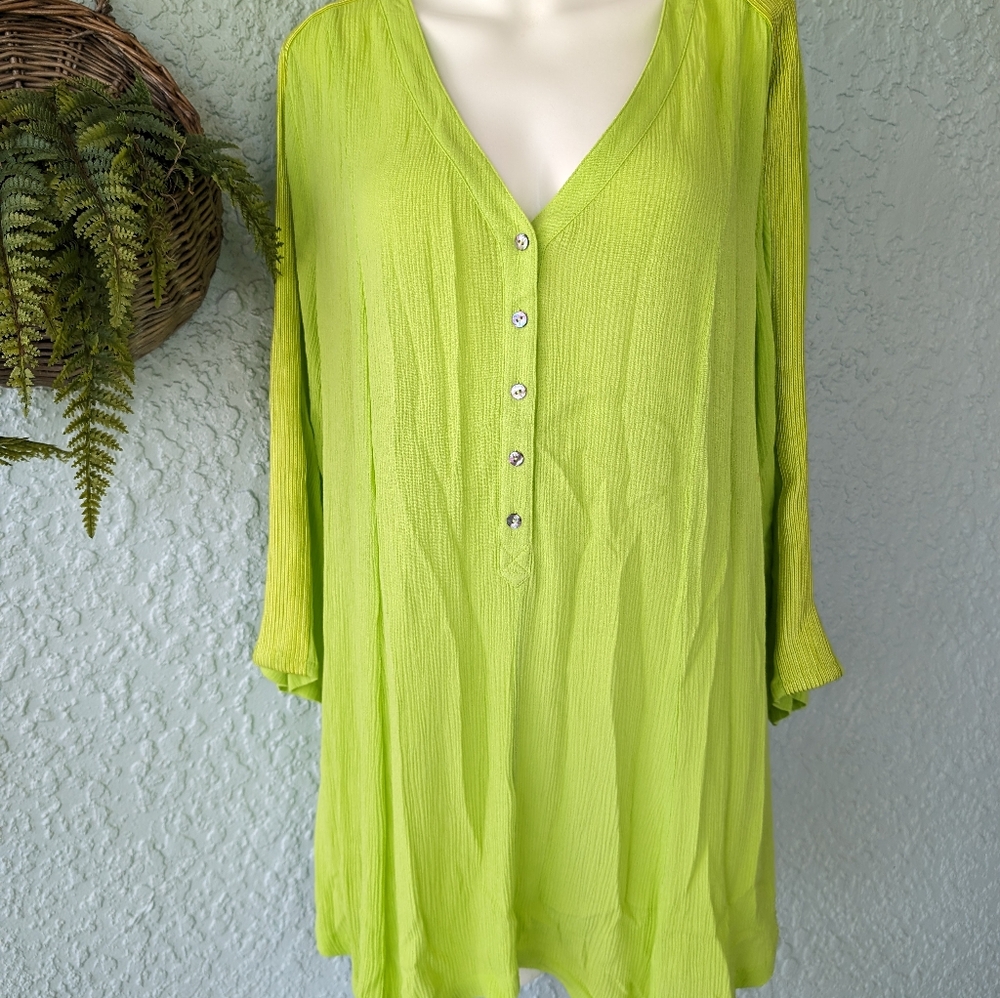 Soft Surrounding Full Button Down Green Asymmetri… - image 4